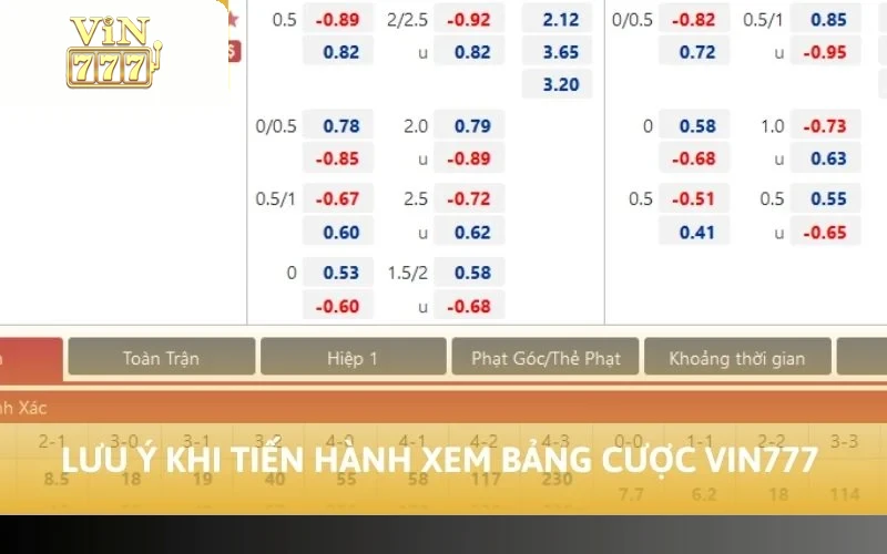 Lưu ý quan trọng khi tiến hành xem bảng cược VIN777